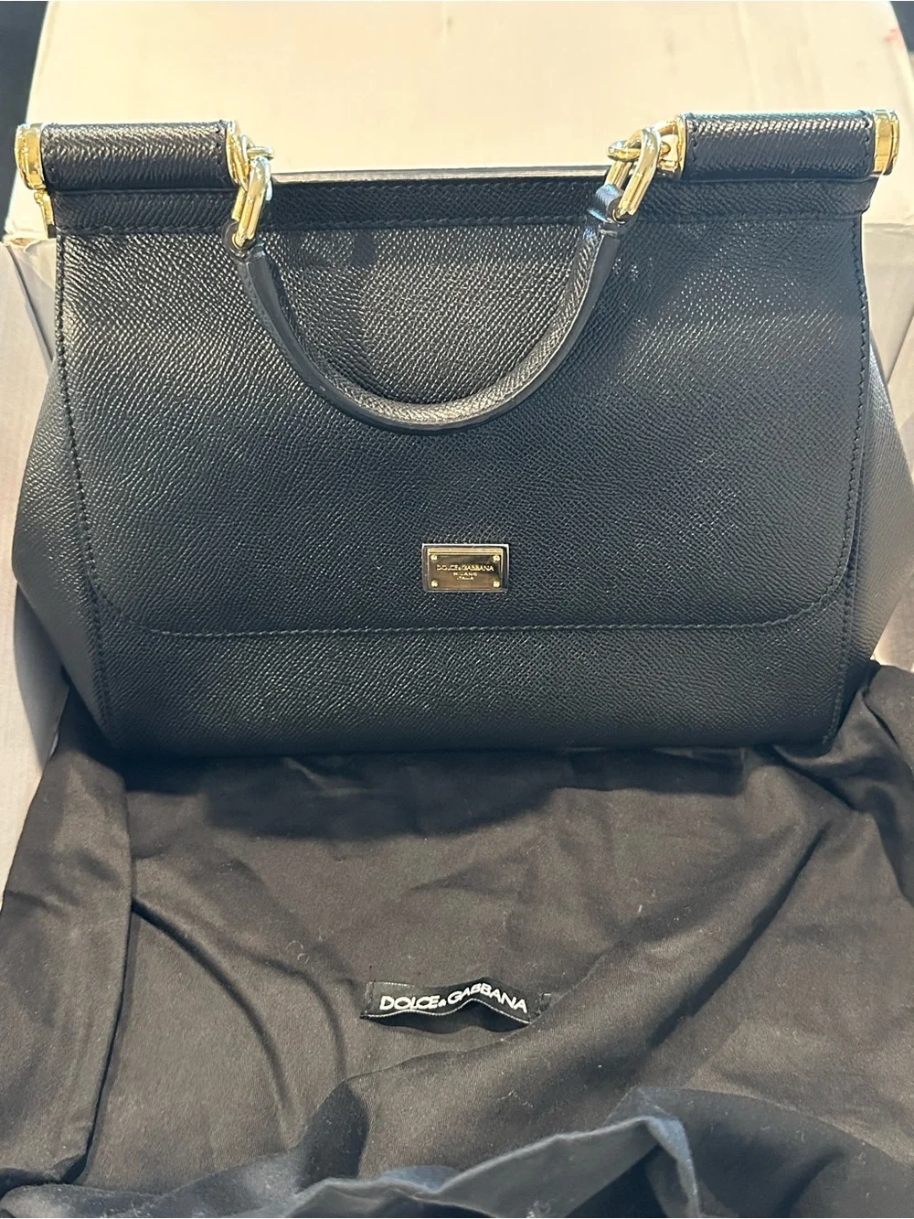 Dolce & Gabbana Black Sicily Large Leather Top-Handle Bag
